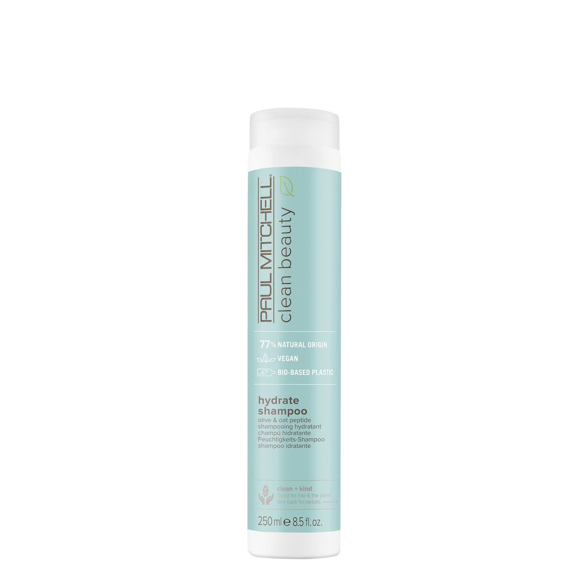 Paul Mitchell Clean Beauty Hydrate Shampoo bottle pour demonstrates hydration for dry hair.