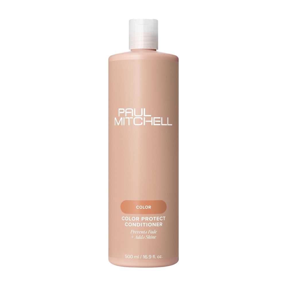 Paul Mitchell Color Protect conditioner bottle highlighting color protection and UV shielding.