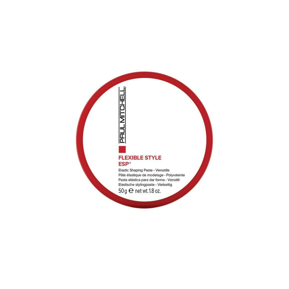 Paul Mitchell ESP Elastic Shaping Paste on hair, demonstrating bendable texture for flexible hold
