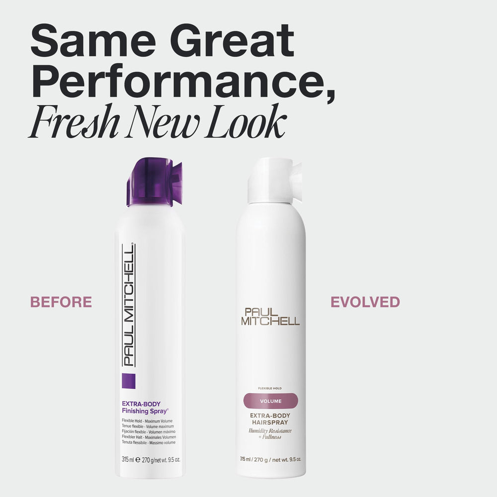 Dispenser mist from Paul Mitchell Extra-Body Hairspray delivers quick styling