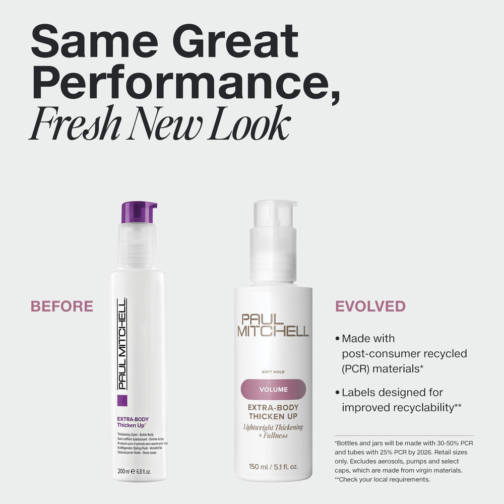 Textura ligera de Paul Mitchell Thicken Up en la mano para definición suave