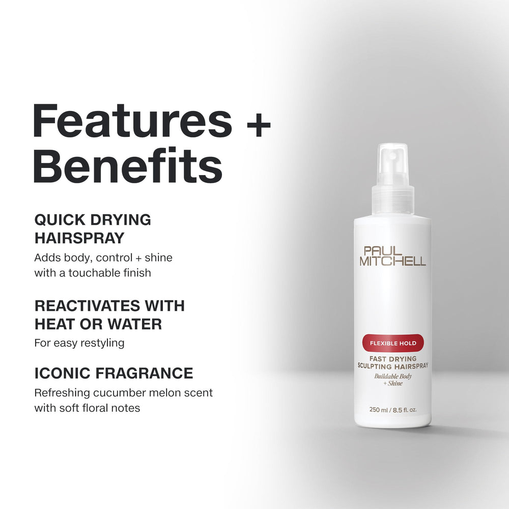 Paul Mitchell hairspray mist demonstrating light, even dispersion for all hair types