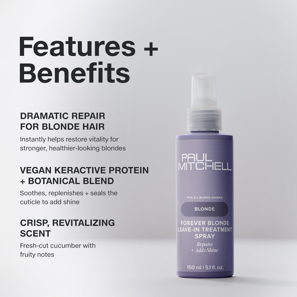 Paul Mitchell Forever Blonde leave-in bottle adds visible shine to blond hair.