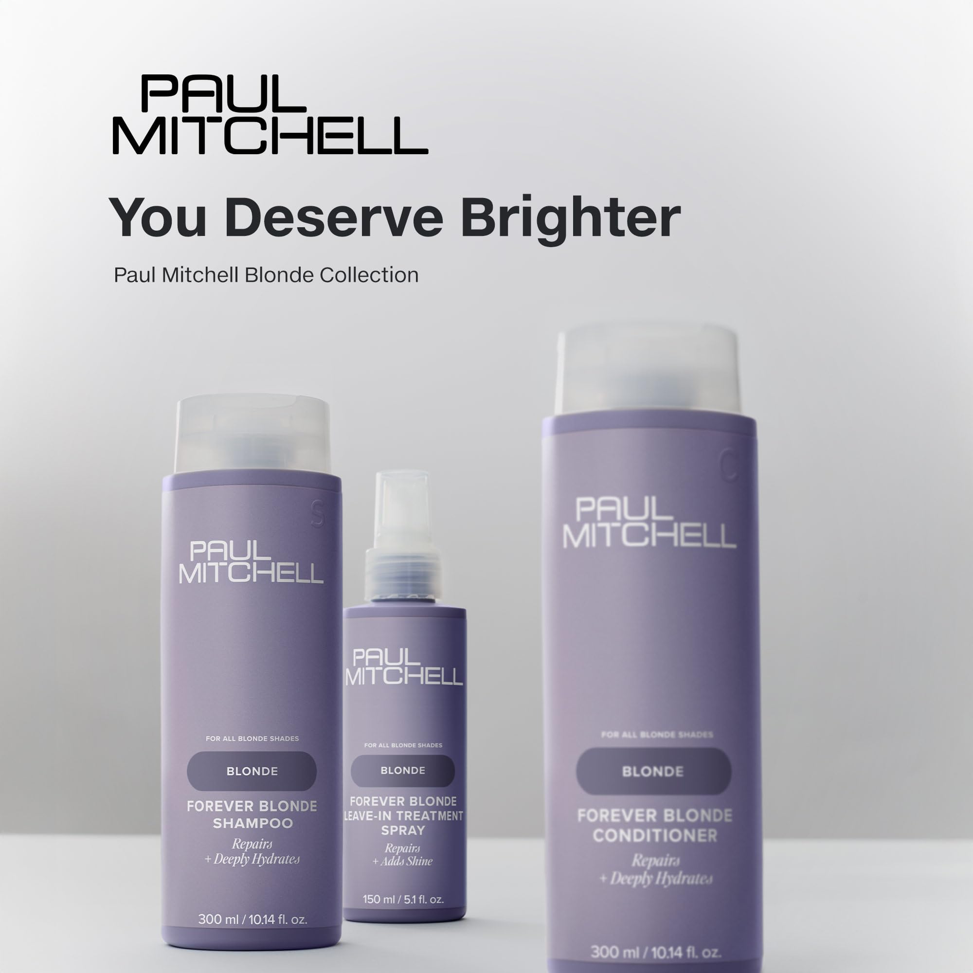 Paul Mitchell Forever Blonde packaging uses PCR materials for sustainability.