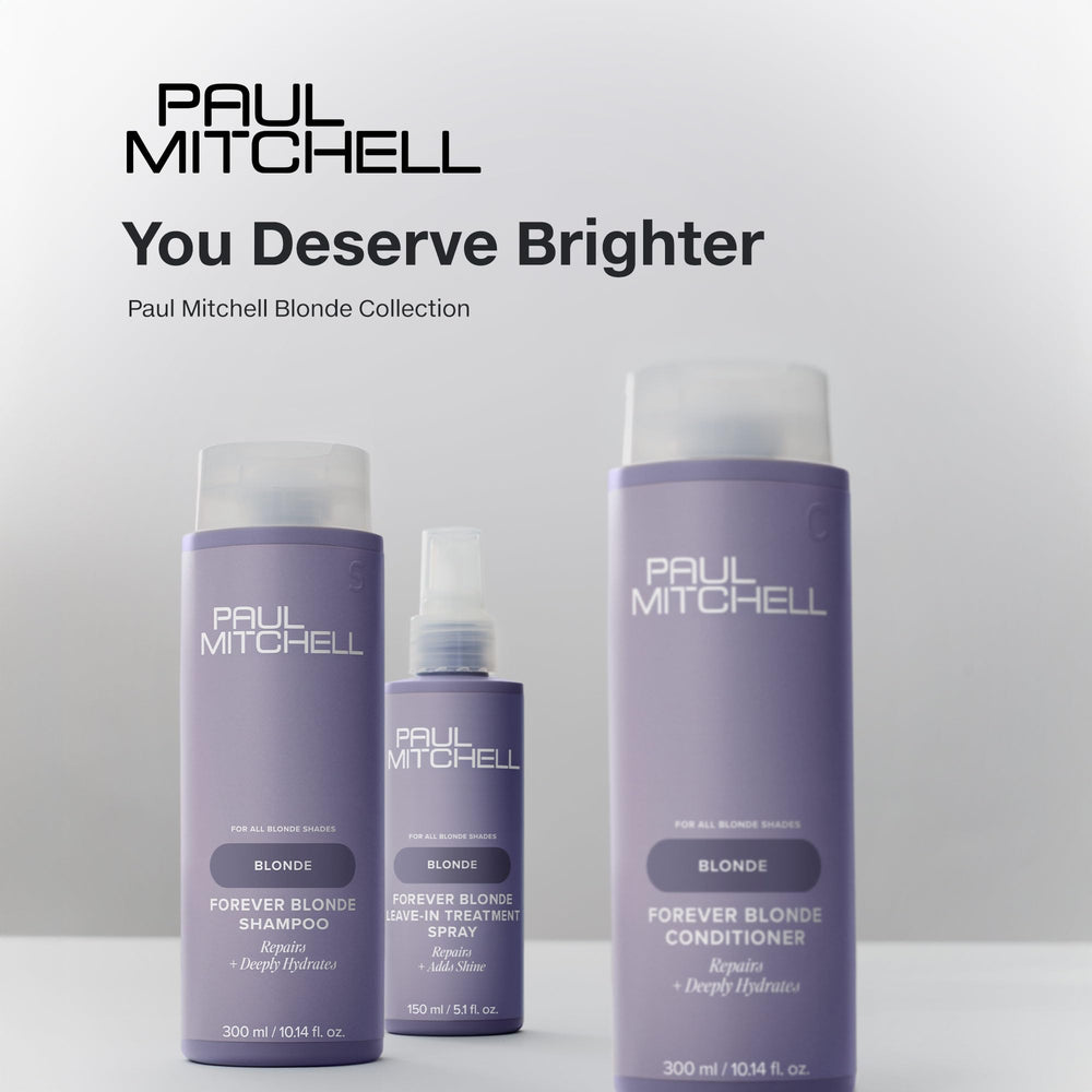Paul Mitchell Forever Blonde packaging uses PCR materials for sustainability.