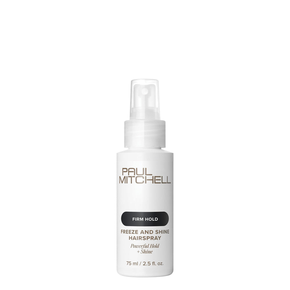 Paul Mitchell Freeze and Shine, botella con fijación alta para cabello grueso y brillo duradero.