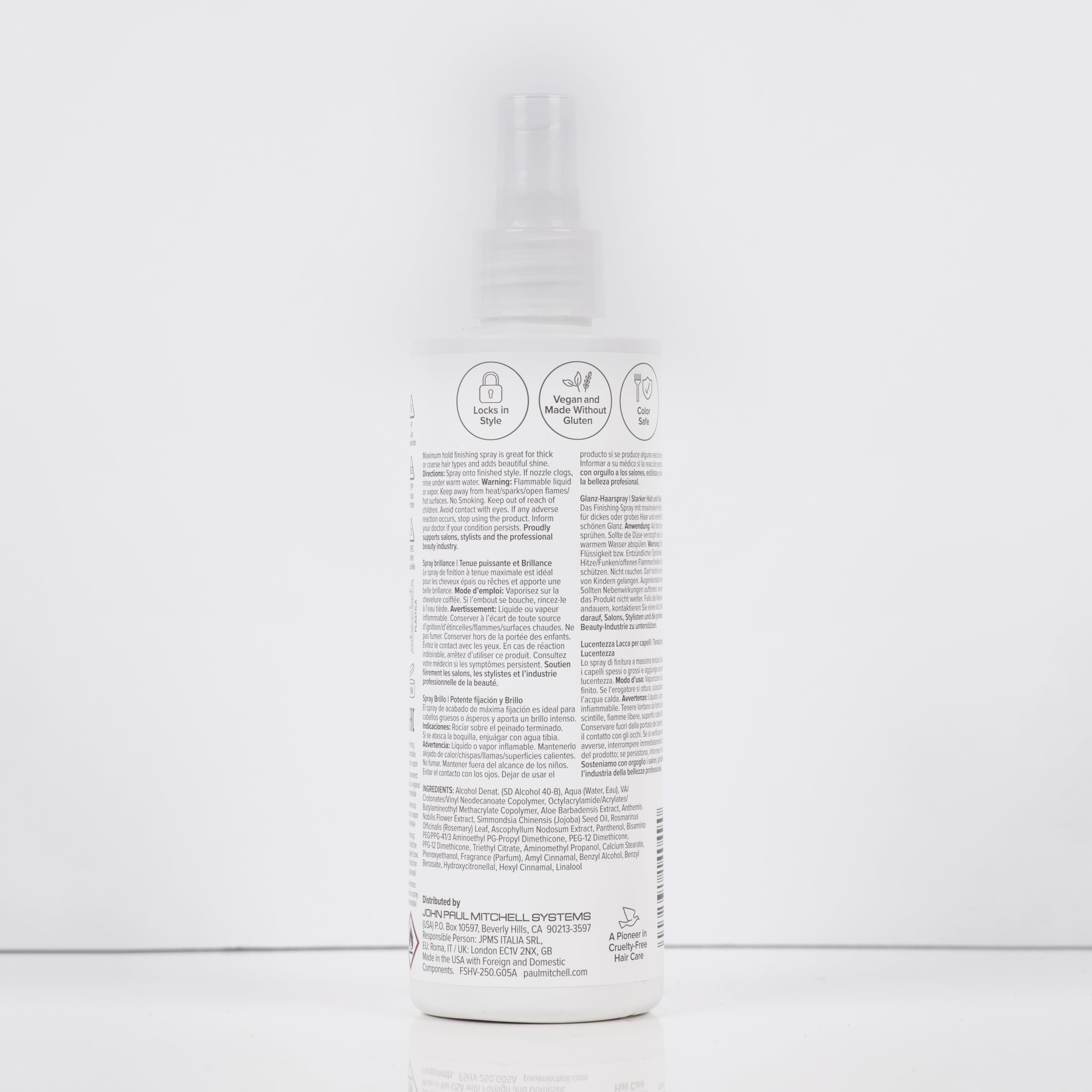 Paul Mitchell Freeze and Shine, etiqueta clara y uso sencillo para terminar el estilo.