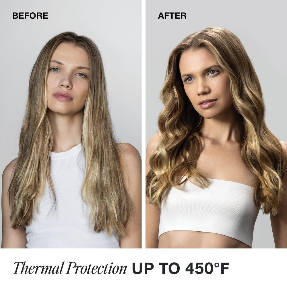 Wheat proteins in the formula support hair strength during heat styling.