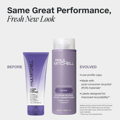 Paul Mitchell Platinum Blonde Violet Conditioner, aplicación en cabello, acondiciona y prepara para el peinado.