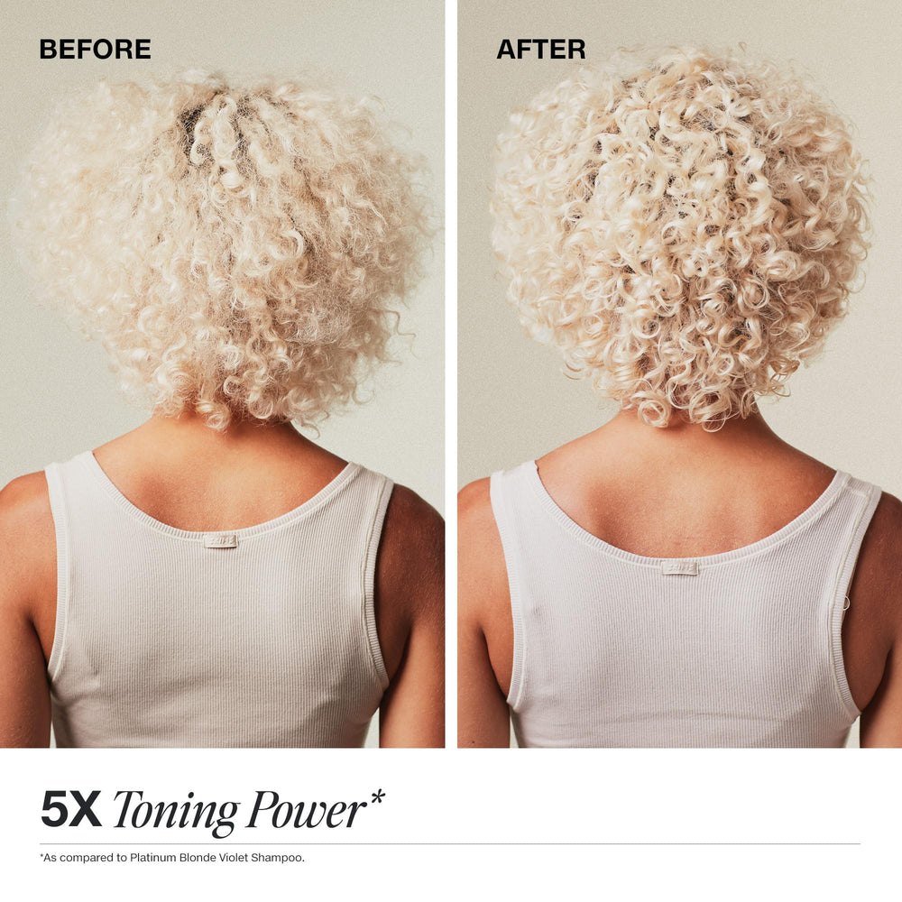 Toning process of Paul Mitchell Platinum Plus Deep Violet Shampoo neutralizing brass