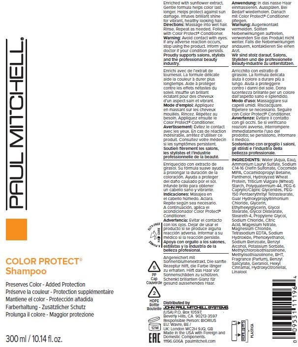 Paul Mitchell Champú de protección de color: envase con material reciclado posconsumo.