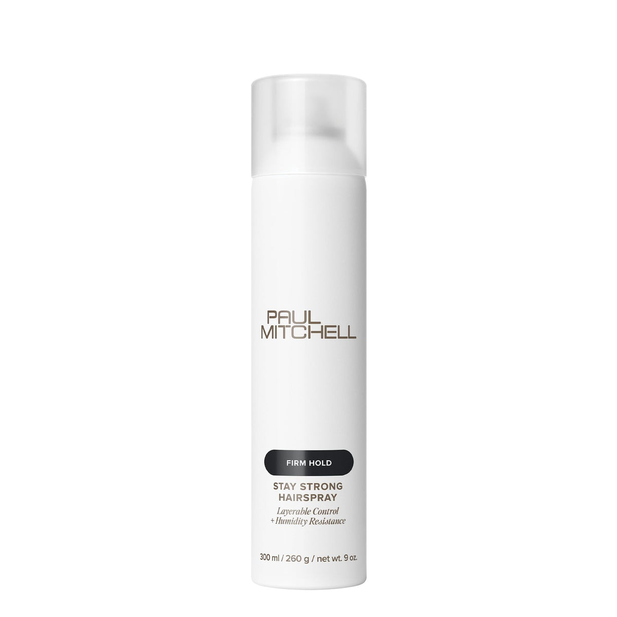 Paul Mitchell Stay Strong hairspray bottle, fine mist for layered, humidity-resistant hold.