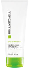 Paul Mitchell Straight Works gel bottle showing smoothing hold for frizzy hair