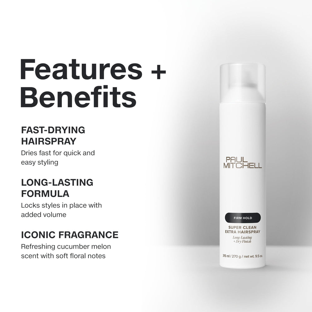 Paul Mitchell Super Clean Extra Hairspray, peinado recogido con fijación de larga duración.