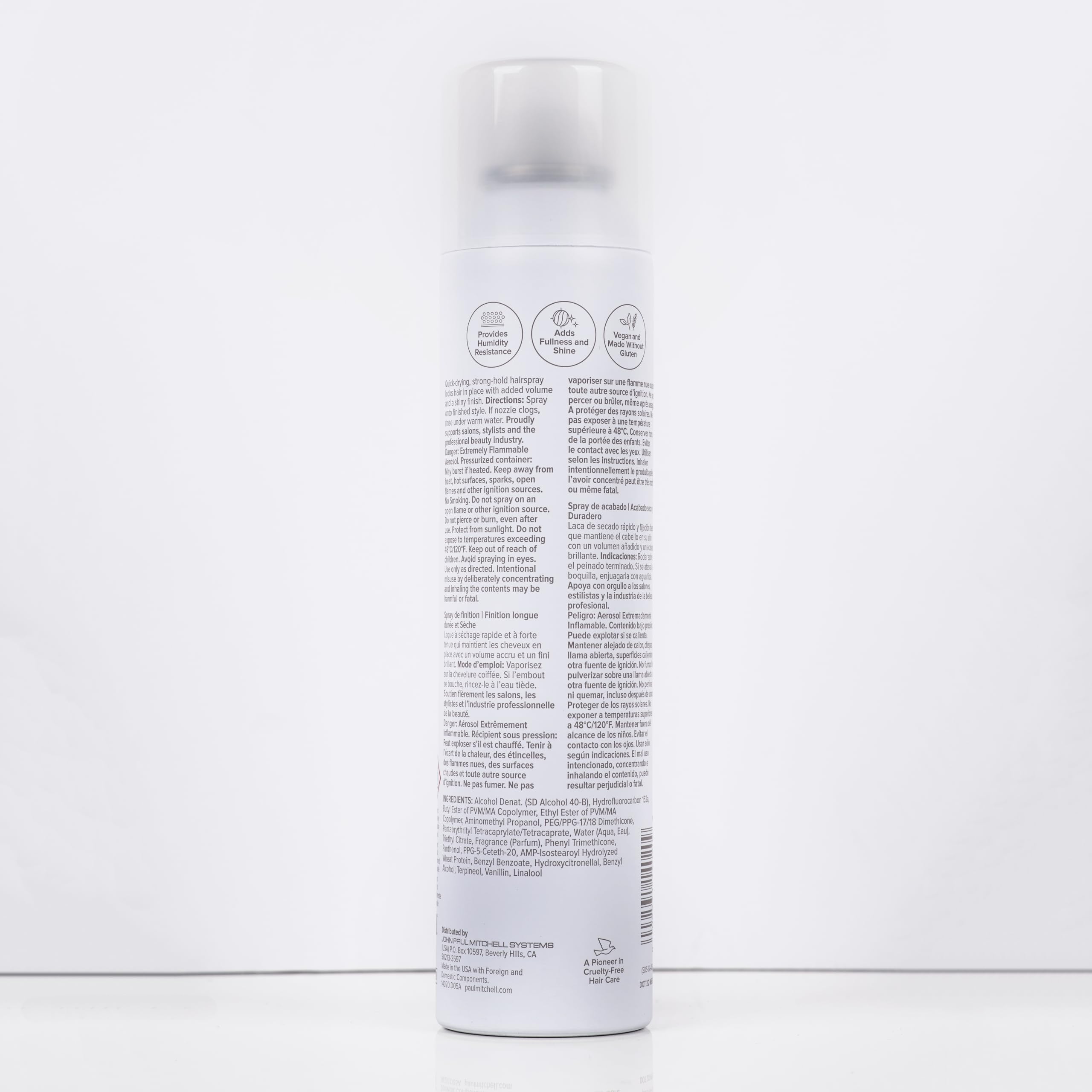 Paul Mitchell Super Clean Extra Hairspray, primer plano con volumen y fijación duradera.