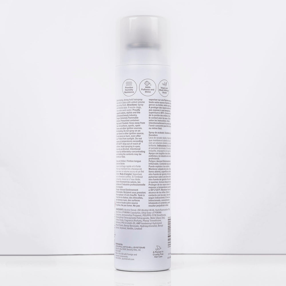 Paul Mitchell Super Clean Extra Hairspray, primer plano con volumen y fijación duradera.