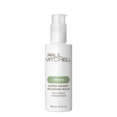 Paul Mitchell Super Skinny Relaxing Balm bottle emphasized for frizz control.