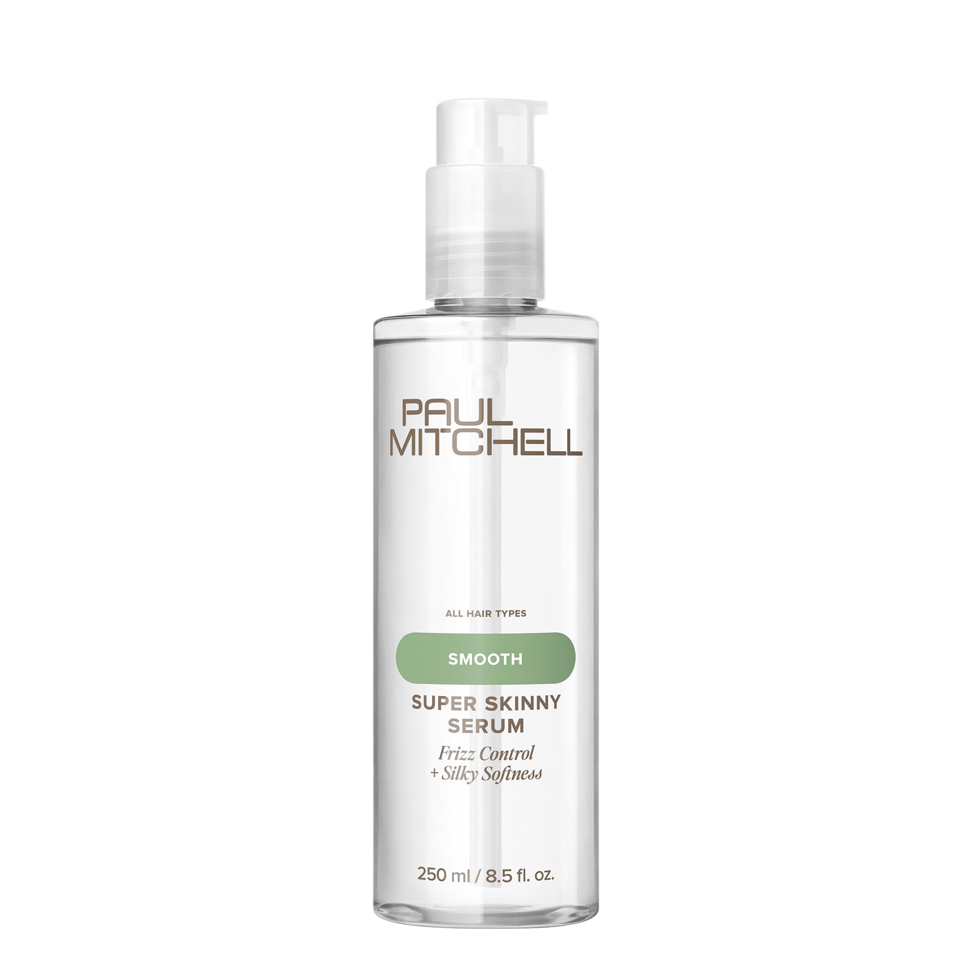 Paul Mitchell Super Skinny Serum bottle close-up, showcasing sleek design and heat protection