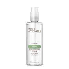 Paul Mitchell Super Skinny Serum bottle close-up, showcasing sleek design and heat protection
