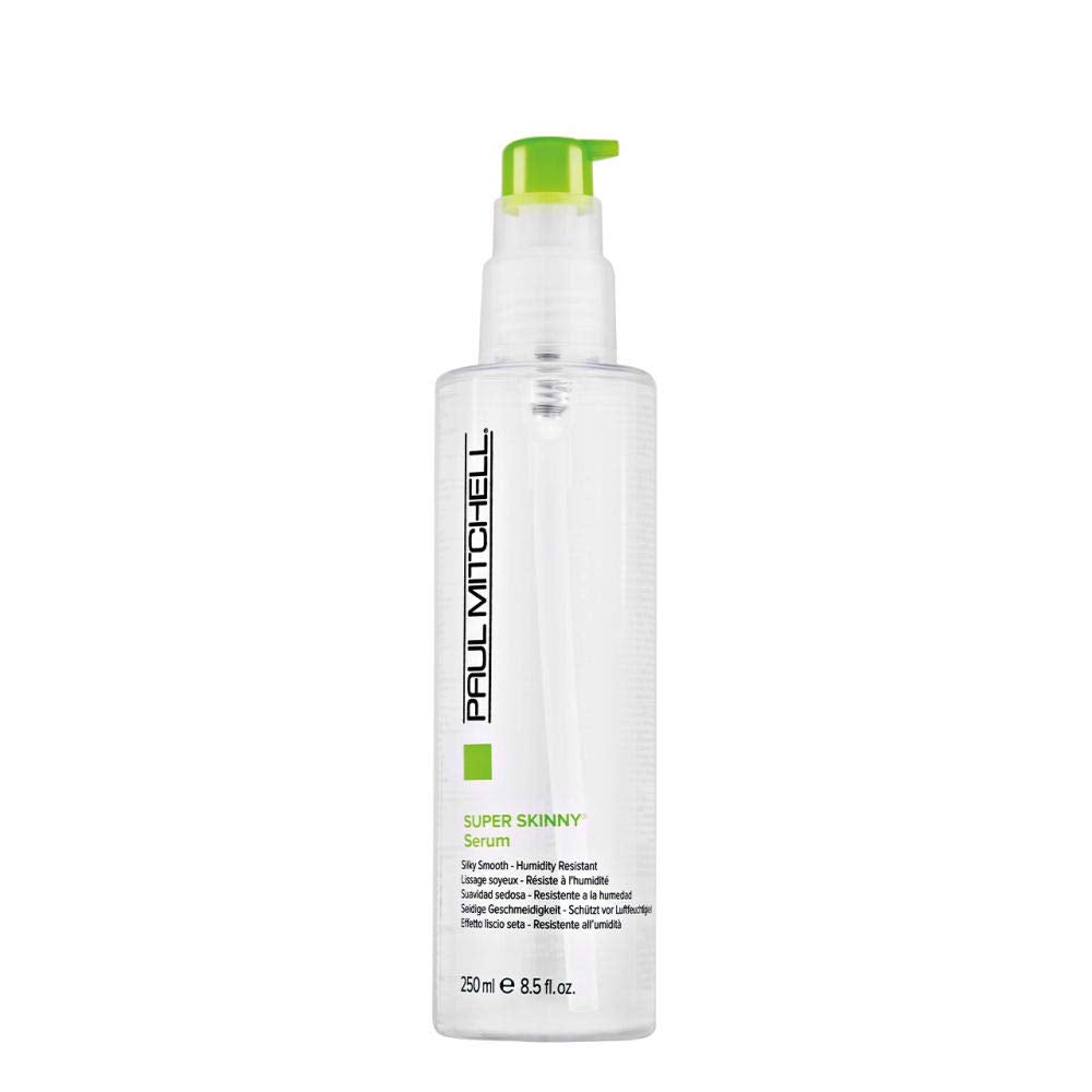 Paul Mitchell Super Skinny Serum bottle shows lightweight protection for strands