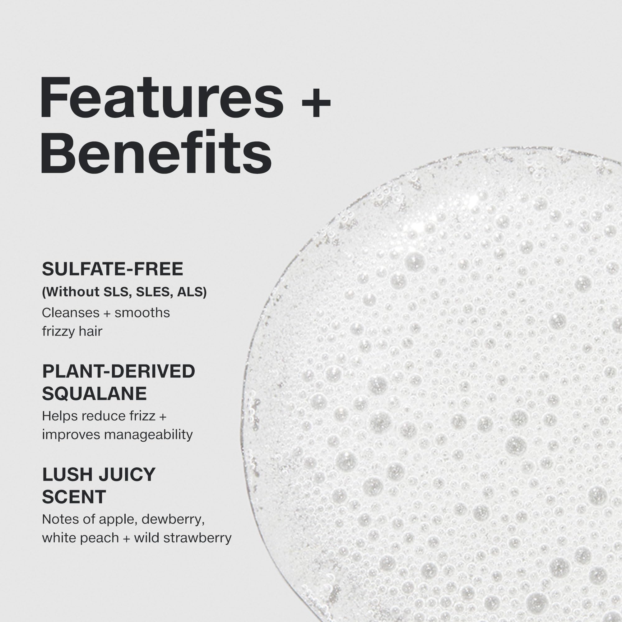 Paul Mitchell Super Smooth Shampoo foam closeup reveals gentle cleansing for frizzy hair.