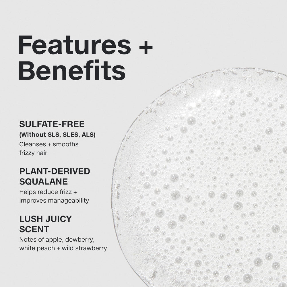 Paul Mitchell Super Smooth Shampoo foam closeup reveals gentle cleansing for frizzy hair.
