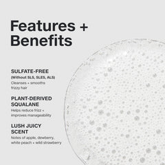 Paul Mitchell Super Smooth Shampoo foam closeup reveals gentle cleansing for frizzy hair.
