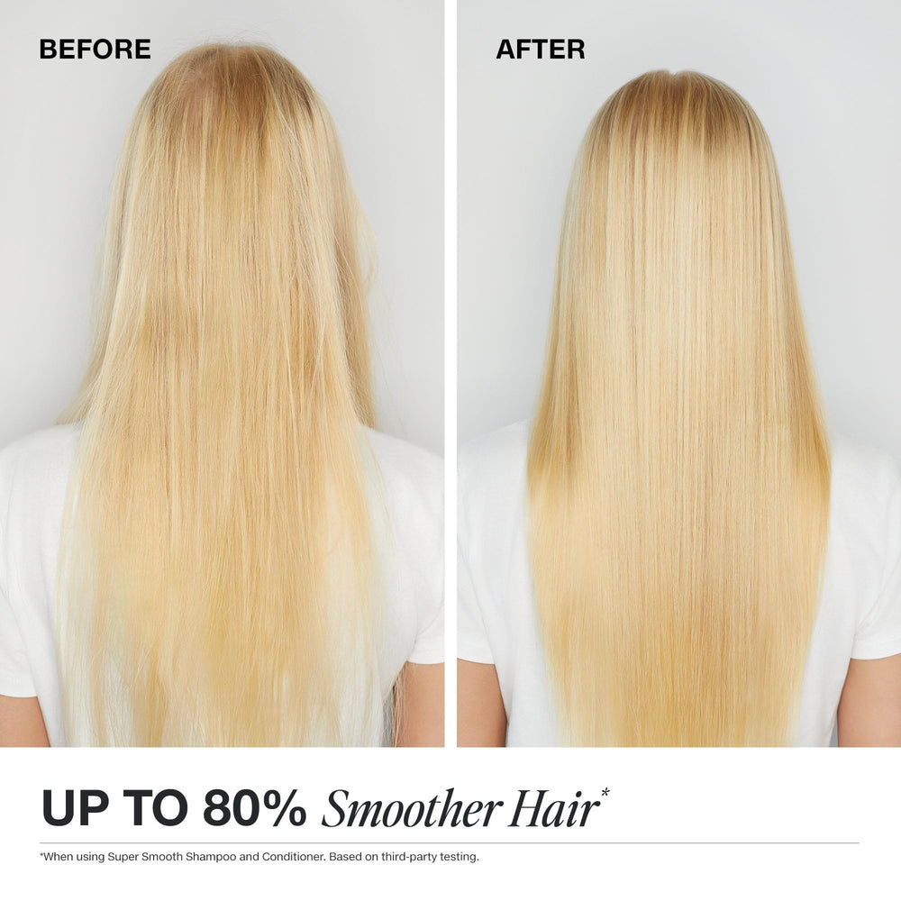 Paul Mitchell Super Smooth Shampoo product shot conveys softness and improved manageability.