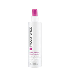 Paul Mitchell Super Strong Liquid Treatment bottle on shelf promising stronger hair.