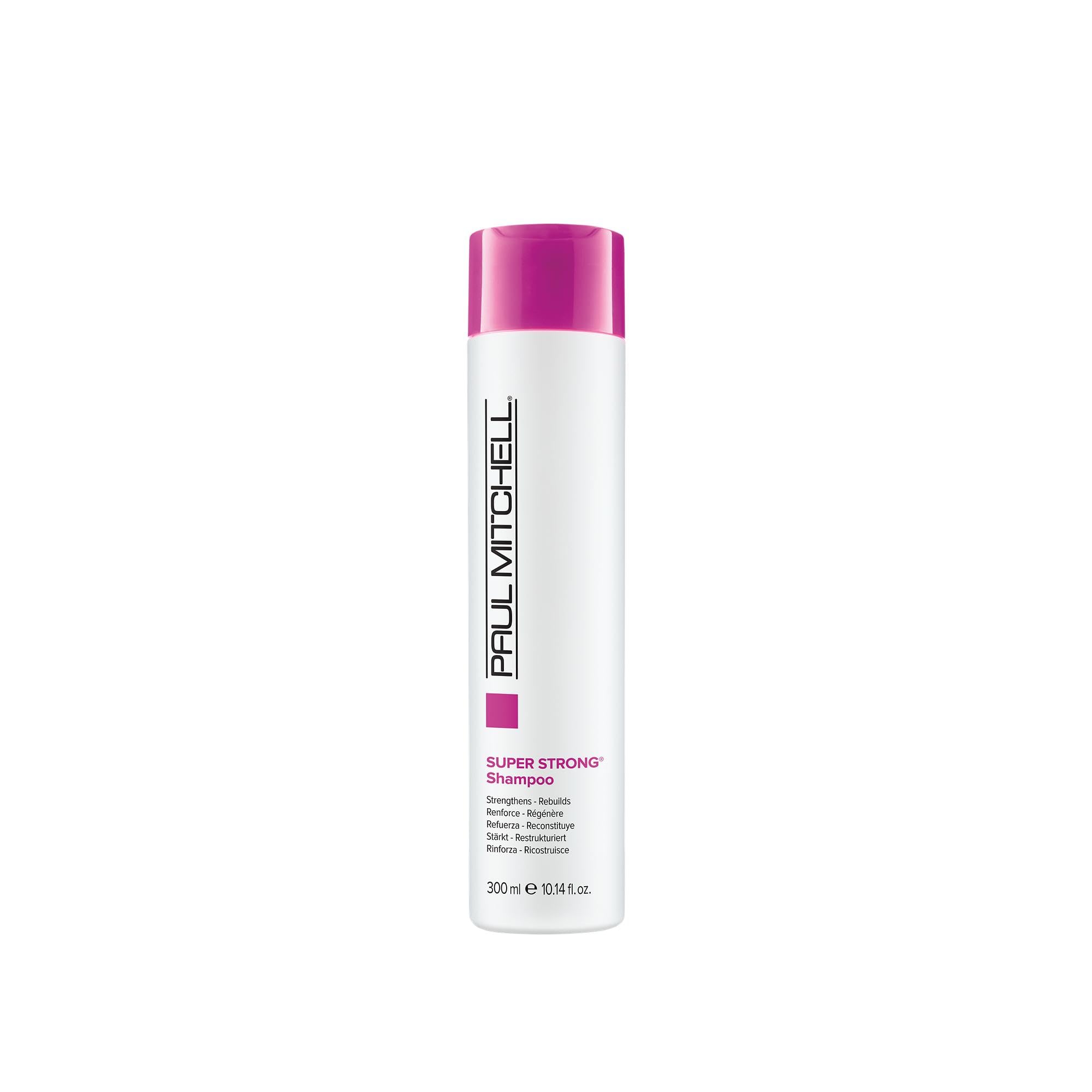 Paul Mitchell Super Strong Shampoo: botella frontal para cabello más fuerte y manejable.