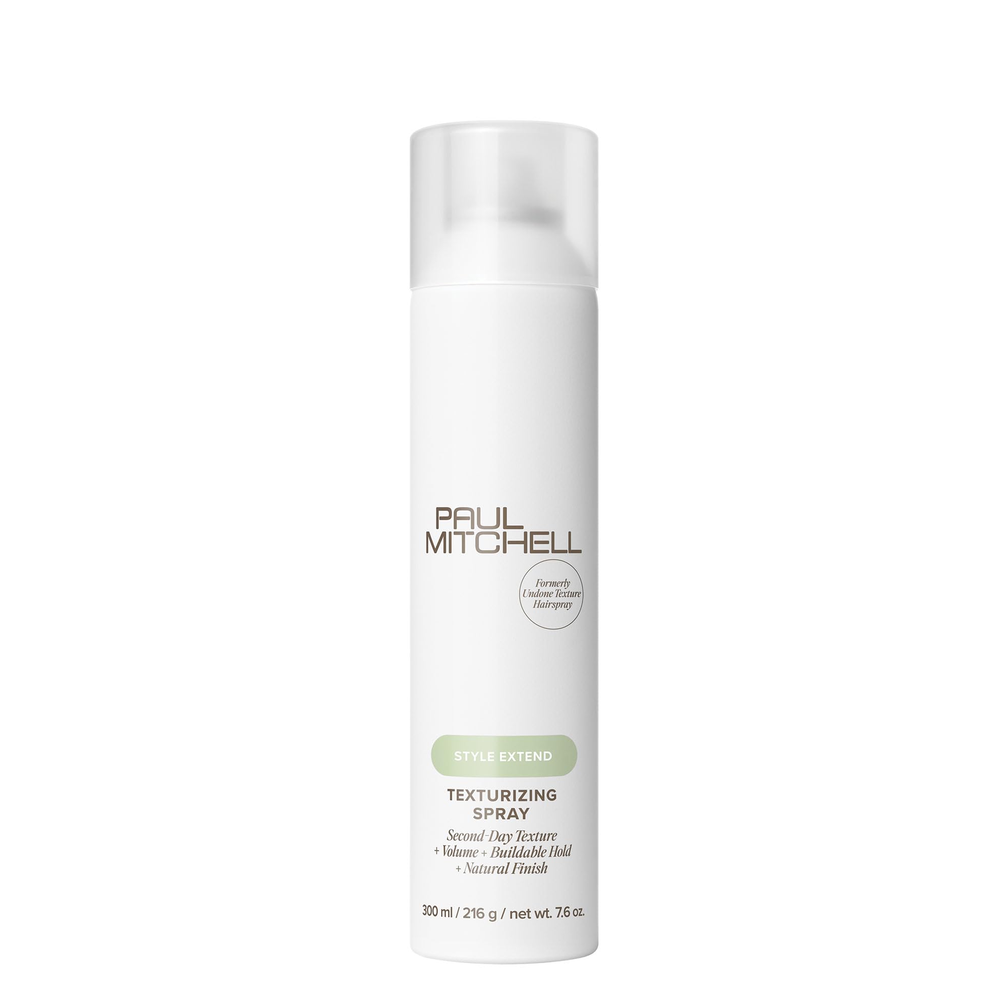 Paul Mitchell Texturizing Spray bottle shows weightless texture and volume.
