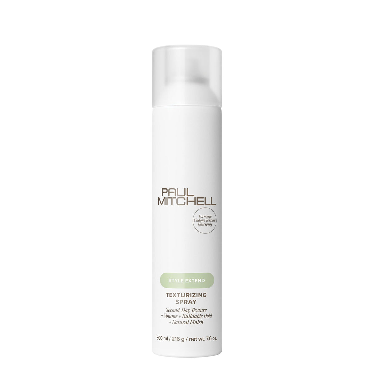 Paul Mitchell Texturizing Spray bottle shows weightless texture and volume.