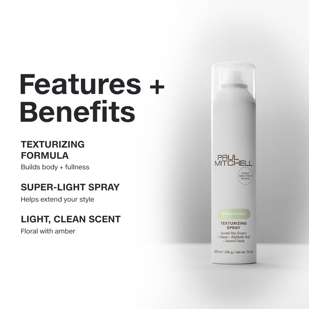 Close-up of Paul Mitchell Texturizing Spray texture for undone style.