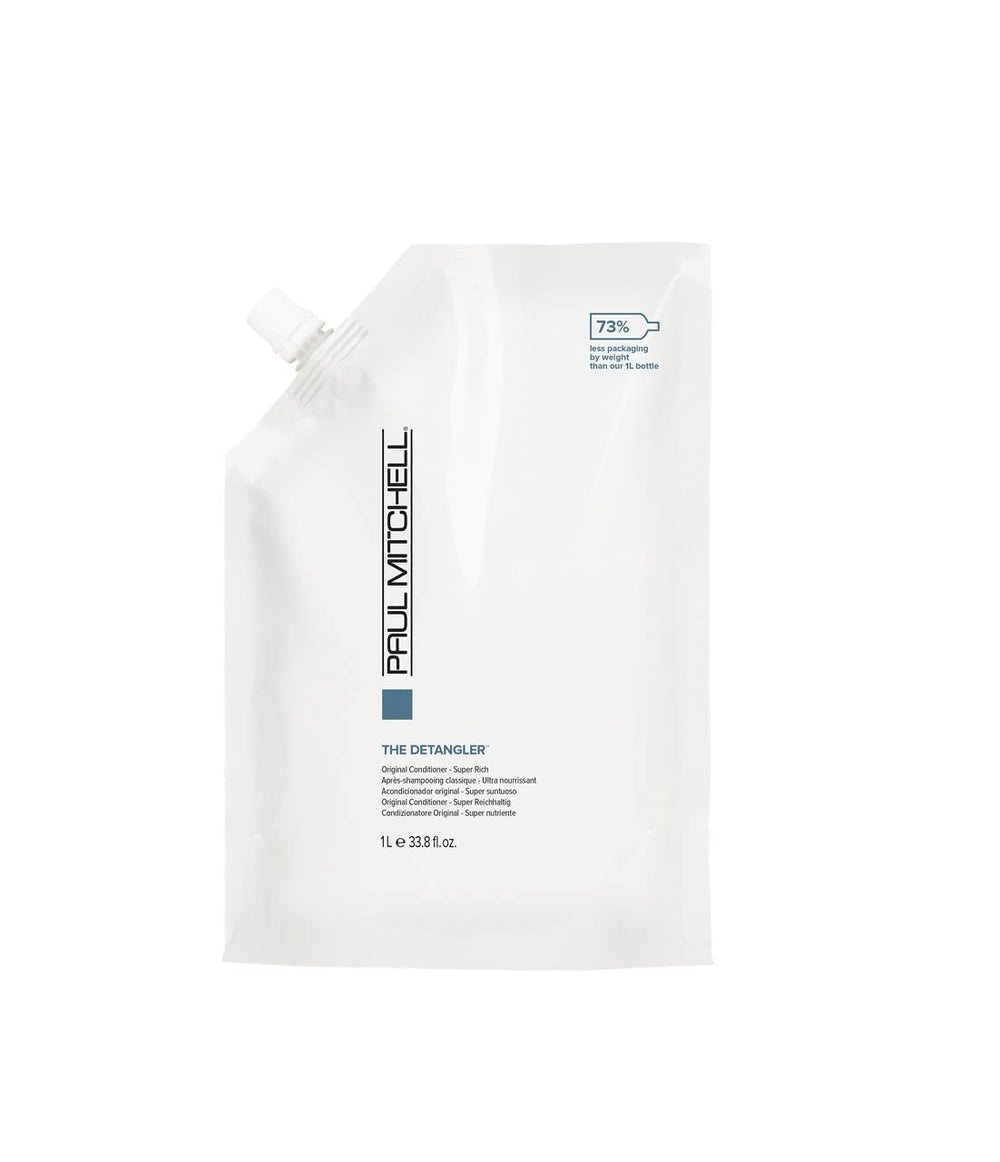 Paul Mitchell The Detangler bottle demonstrating easy detangling and enhanced shine.