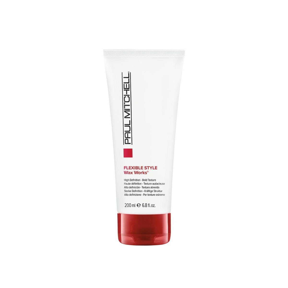 Paul Mitchell Wax Works bottle highlights bold texture and high shine for all hair types.