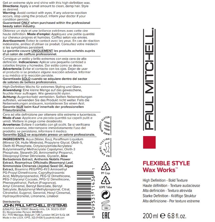 Paul Mitchell Wax Works flexible resin formula supports defined styling.