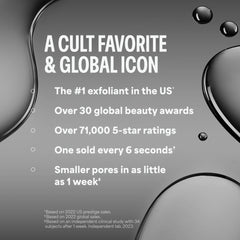 Paula's Choice packaging display highlights fragrance-free exfoliant for clear skin
