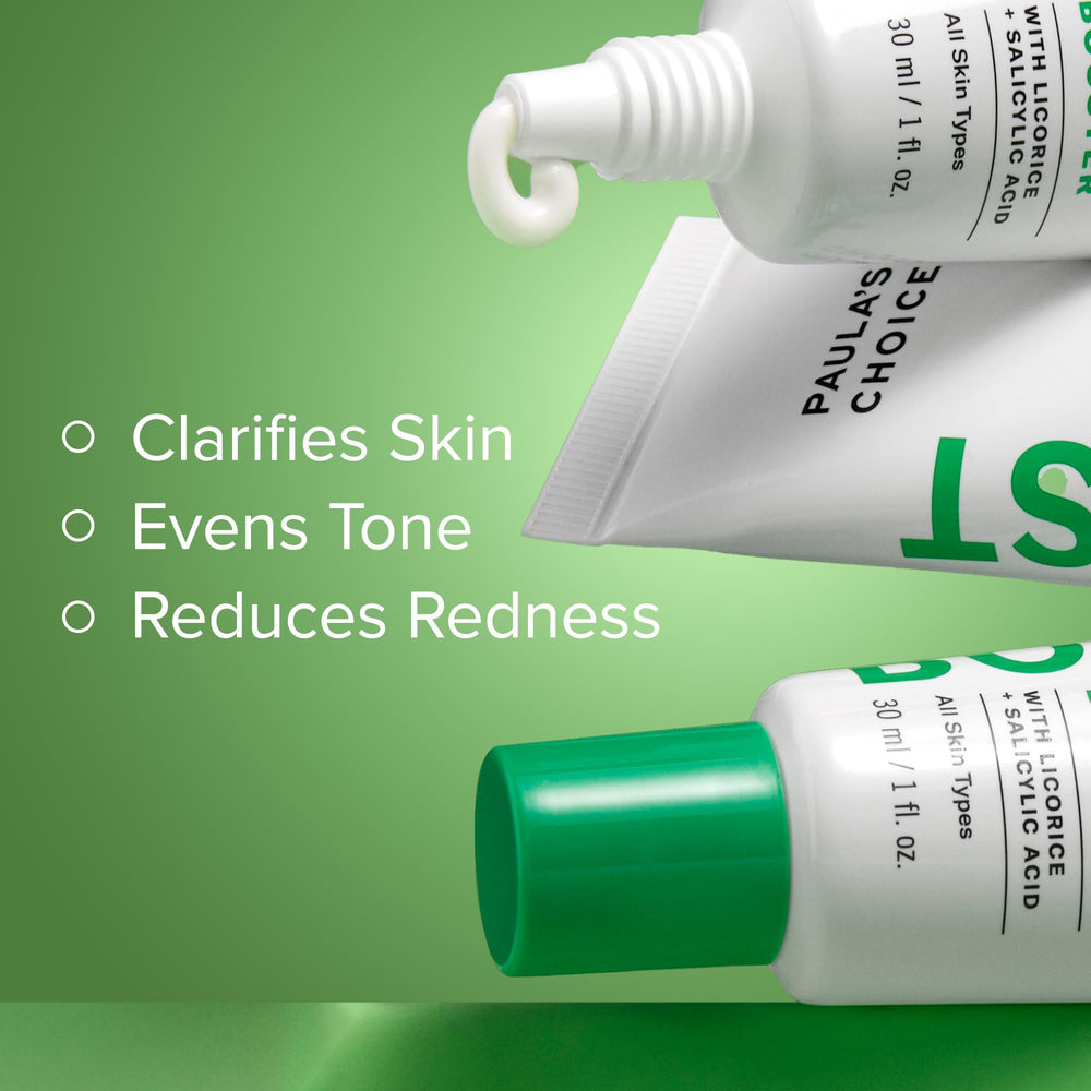 Paula's Choice Boost 10% Azelaic Acid Booster label highlights fragrance-free, gentle exfoliation.