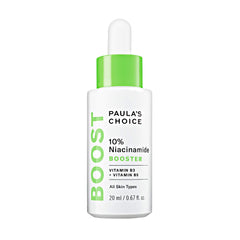 Paula's Choice BOOST serum bottle highlighting 10percent niacinamide for pore-minimizing potential