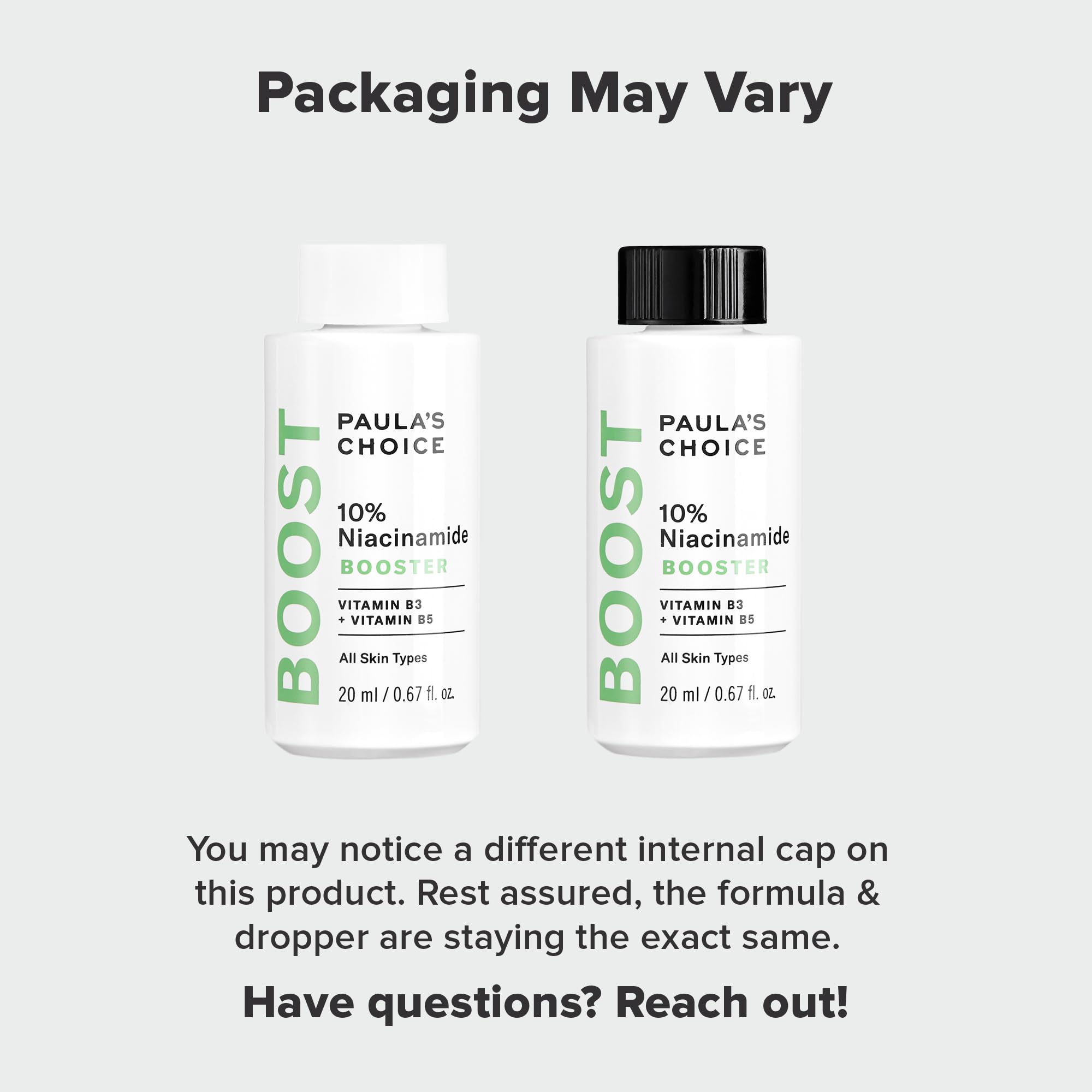 Paula's Choice BOOST fragrance-free label emphasizes gentle skincare