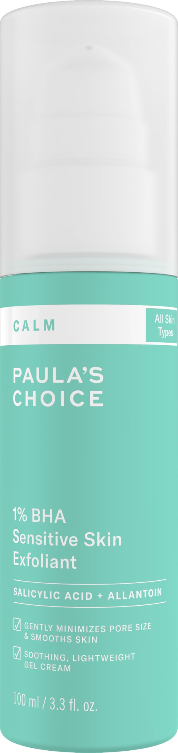 Paula's Choice CALM 1% BHA liquid bottle demonstrates gentle exfoliation for sensitive skin.
