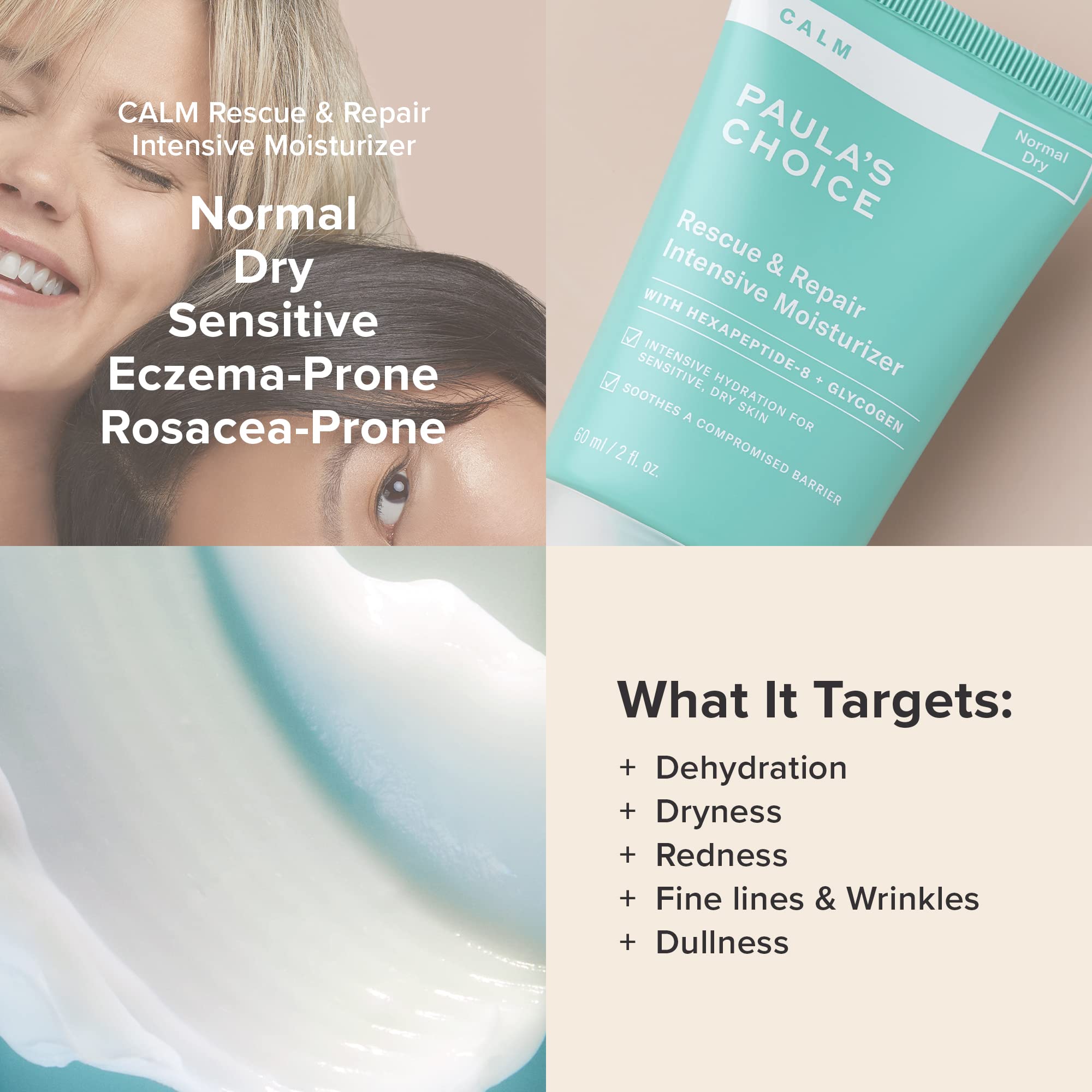 Paula's Choice CALM Intensive moisturizer being applied for soothing daily care.