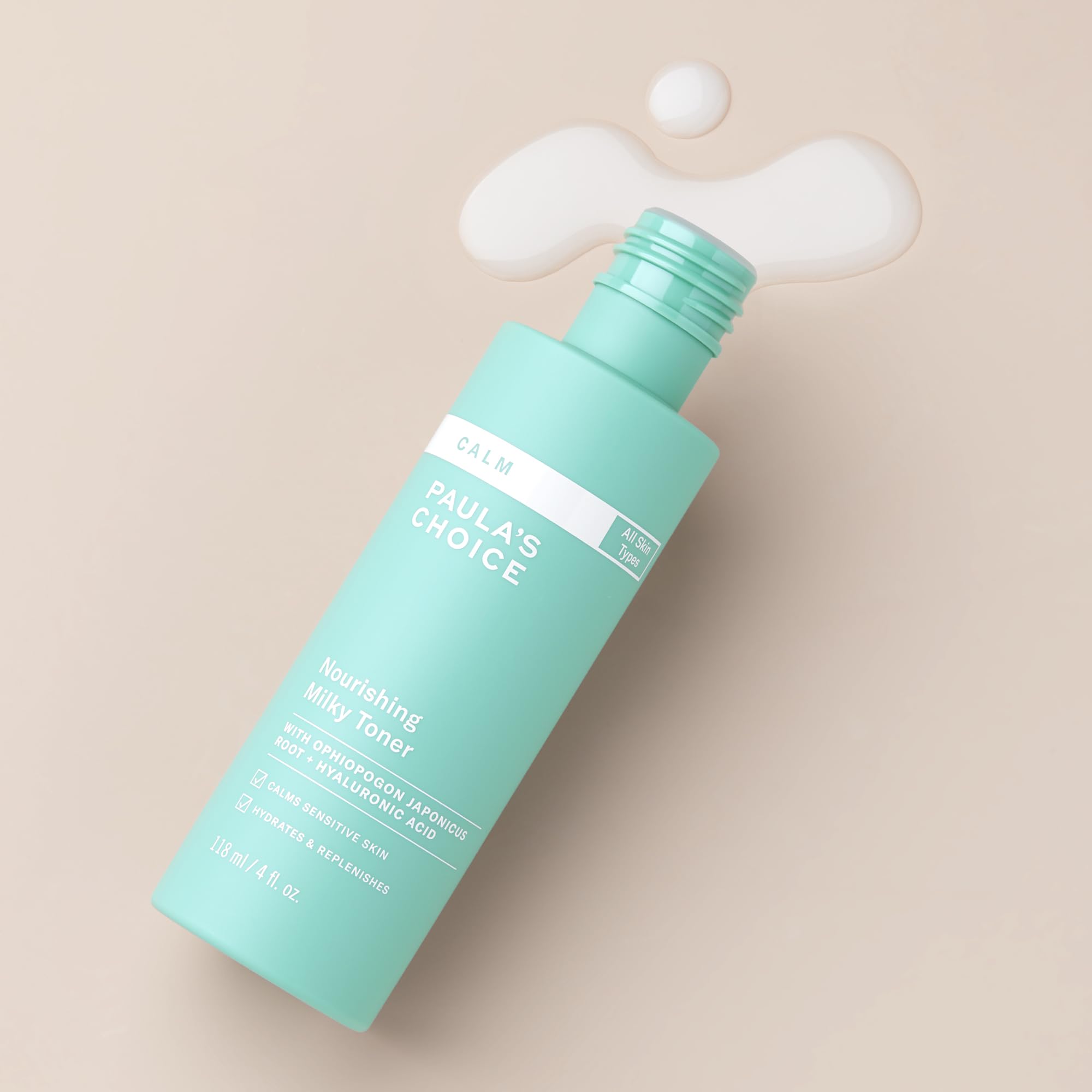 Close-up of the Calm Nourishing Milky Toner swirl highlights lightweight hydration for sensitive skin