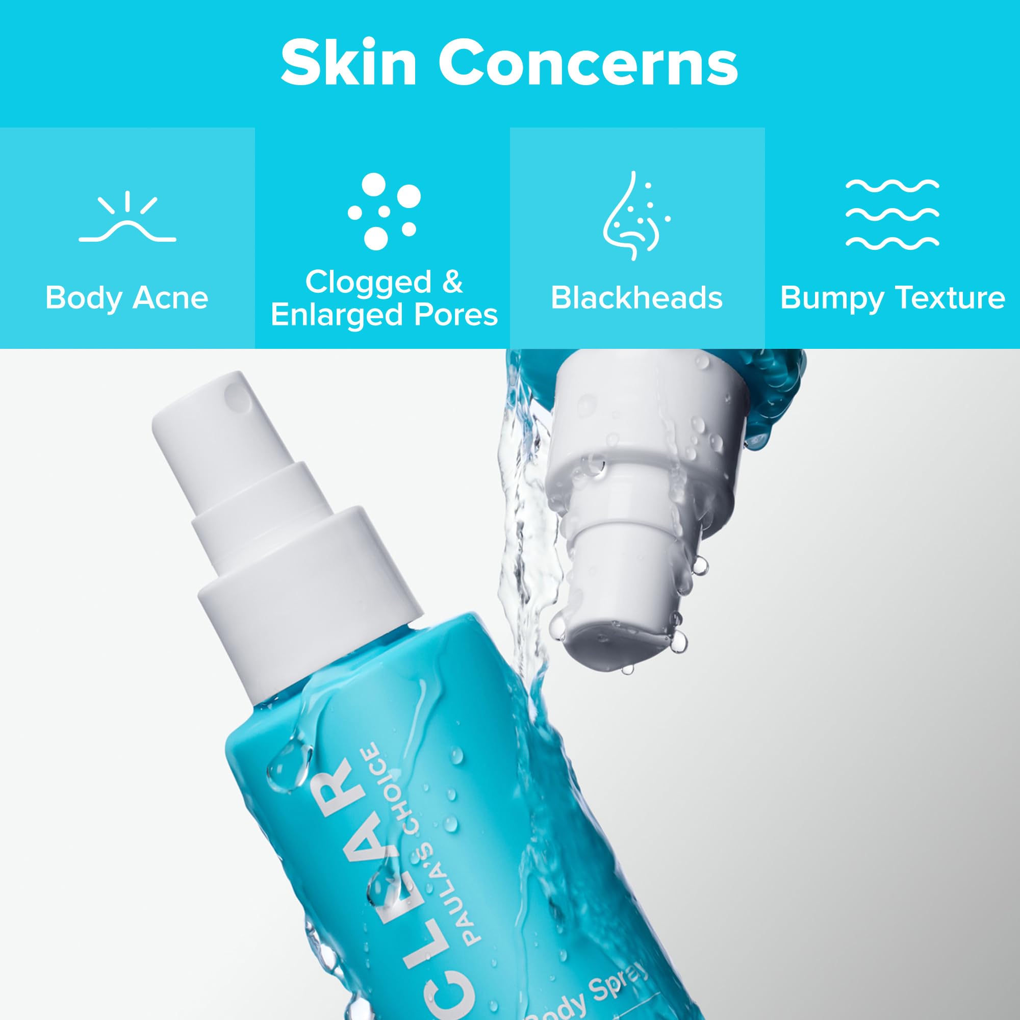 Applying spray to back demonstrates reach and coverage for back acne care.