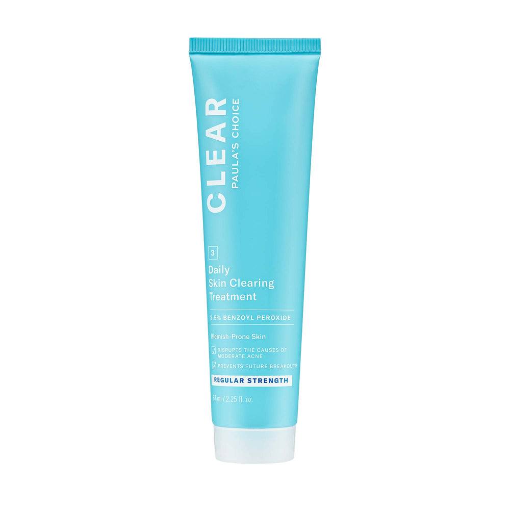 Paula's Choice CLEAR bottle front, fragrance-free acne treatment for daily use.