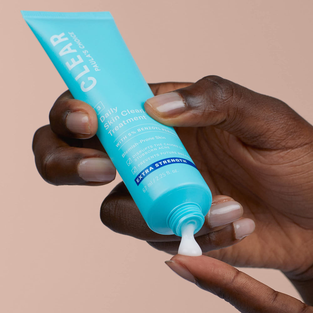 Paula's Choice CLEAR texture swatch showing a hydrating, non-drying formula for daily use.