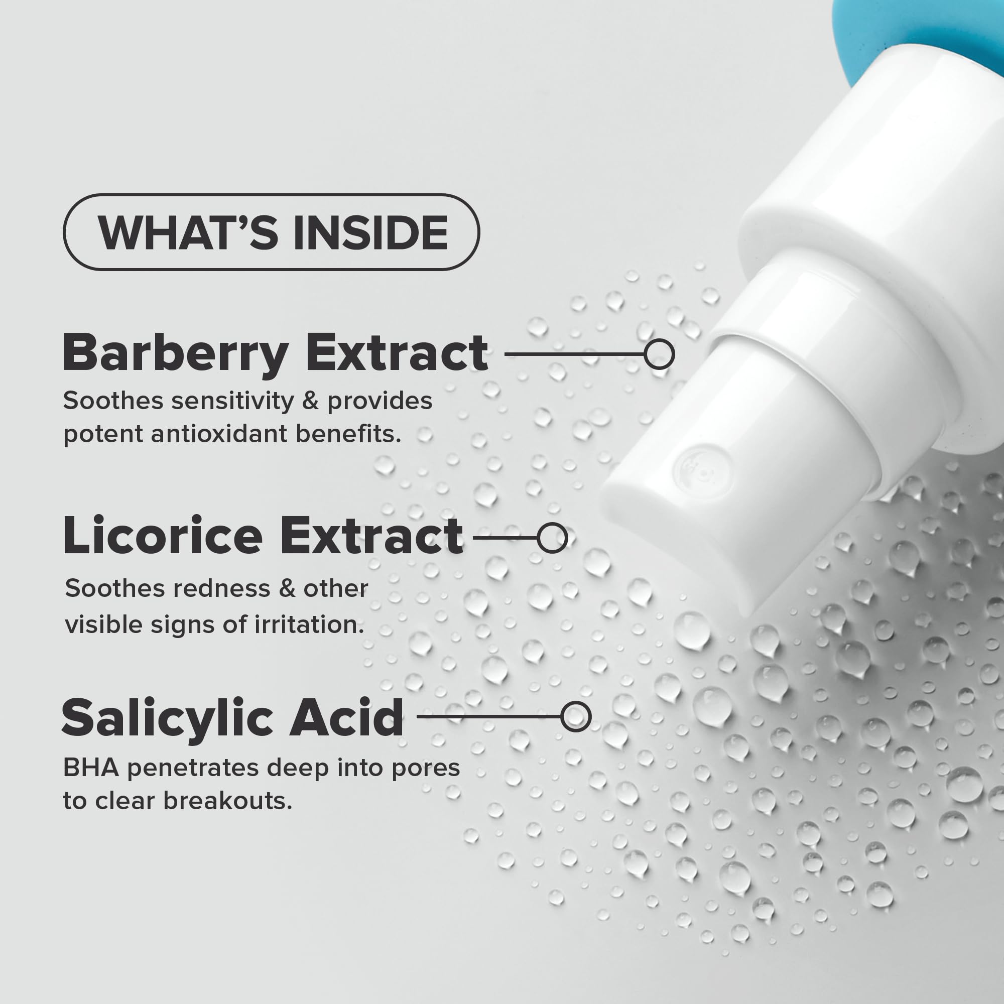 Paula's Choice CLEAR spray nozzle close-up shows easy angled application for hard to reach areas.