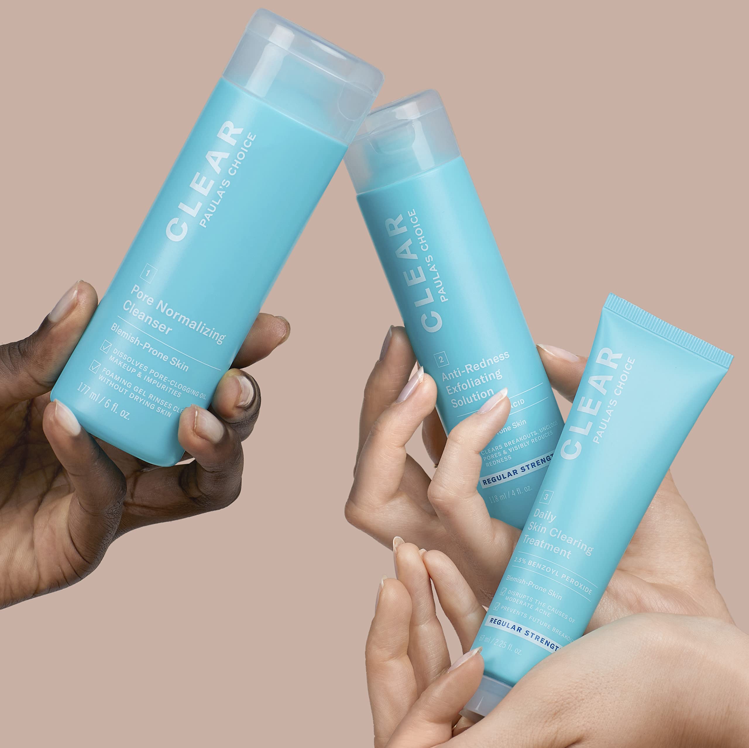 Paula's Choice Clear kit texture image shows lightweight formulas for daily use