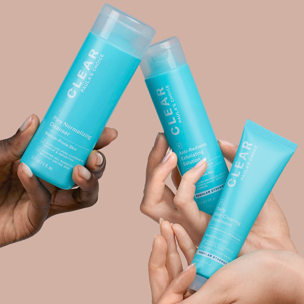Paula's Choice Clear kit texture image shows lightweight formulas for daily use