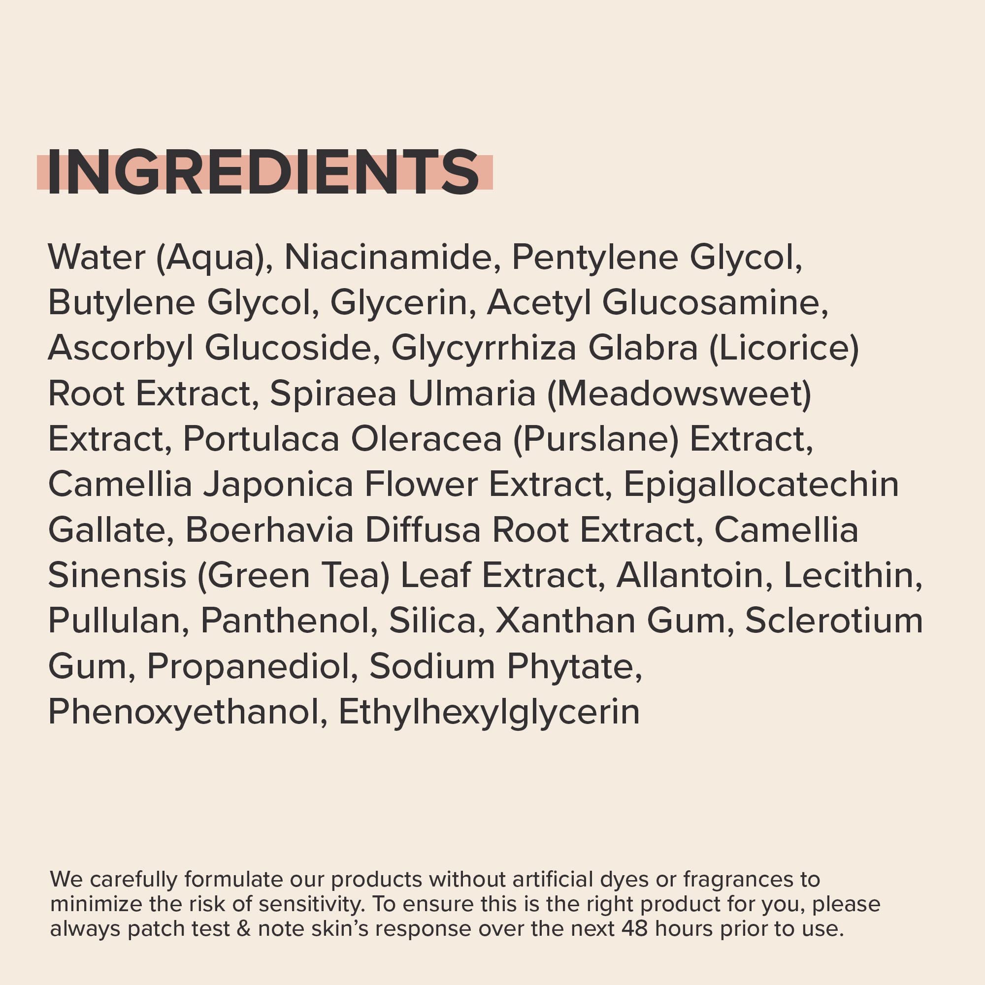 Ingredients list close-up for licorice root brightness support.